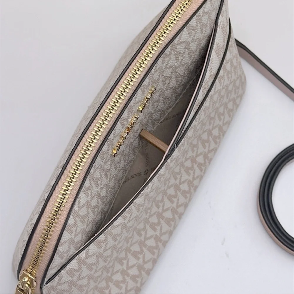 Michael Kors Jet Set Travel Md Metallic Signature Logo Dome Crossbody Satchel NW